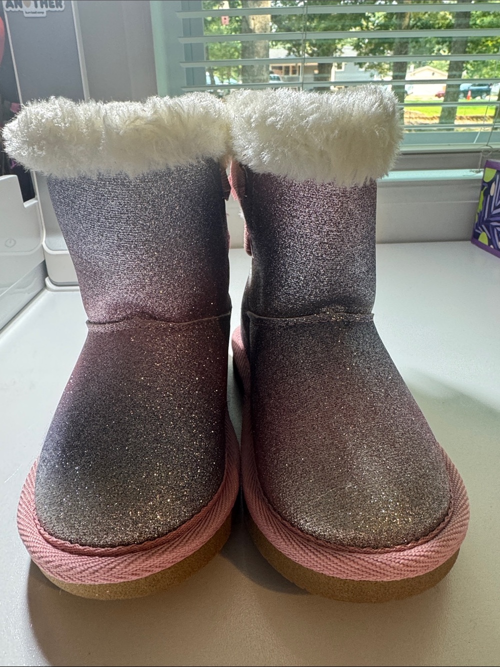Glitter Pink Faux-Fur Kids Winter Boots